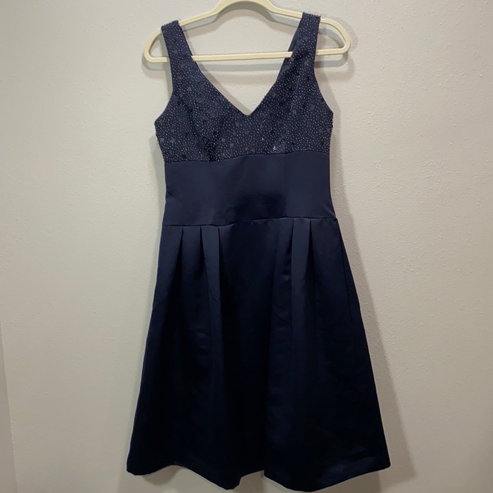 Vintage Talbots beaded top dress navy blue pleat